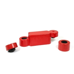Červená plastová koncovka pro silniční obrubníky "samice" - délka 14,5 cm, šířka 14,5 cm a výška 10 cm