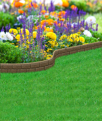 Hnědý gumový zahradní obrubník FLOMA Bricks - délka 120 cm, šířka 5 cm a výška 15 cm