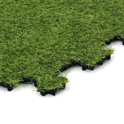 Zelená gumová puzzle terasová dlažba s umělým trávníkem FLOMA Comfort Tile - délka 40 cm, šířka 40 cm a výška 2,5 cm