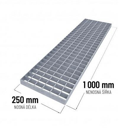 Ocelový pozinkovaný svařovaný podlahový rošt FLOMA - délka 25 cm, šířka 100 cm a výška 3 cm