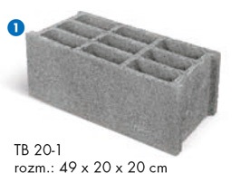 Betonová tvárnice skořepinová TB 20 třířadá rozměr 49 x 20 x 20 cm 